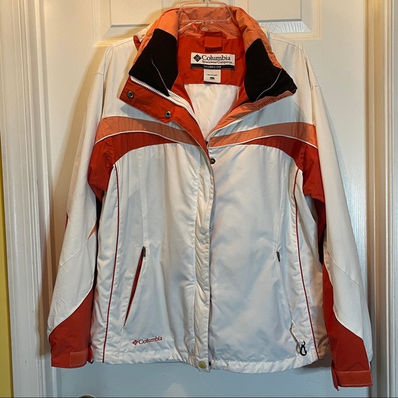 Columbia Jackets & Blazers - Columbia White w/Orange Coral Waterproof Breathable Jacket w/ hidden hood Size L